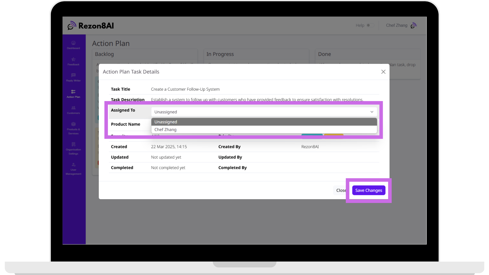 Assigning a task screenshot