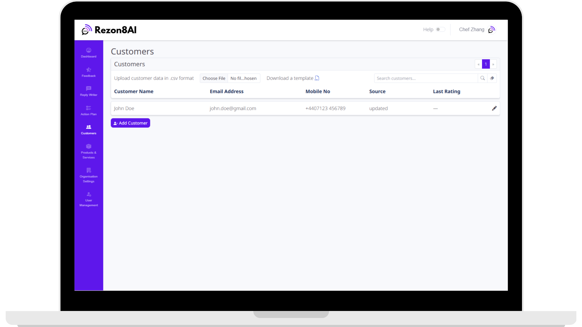 Customers Screenshot