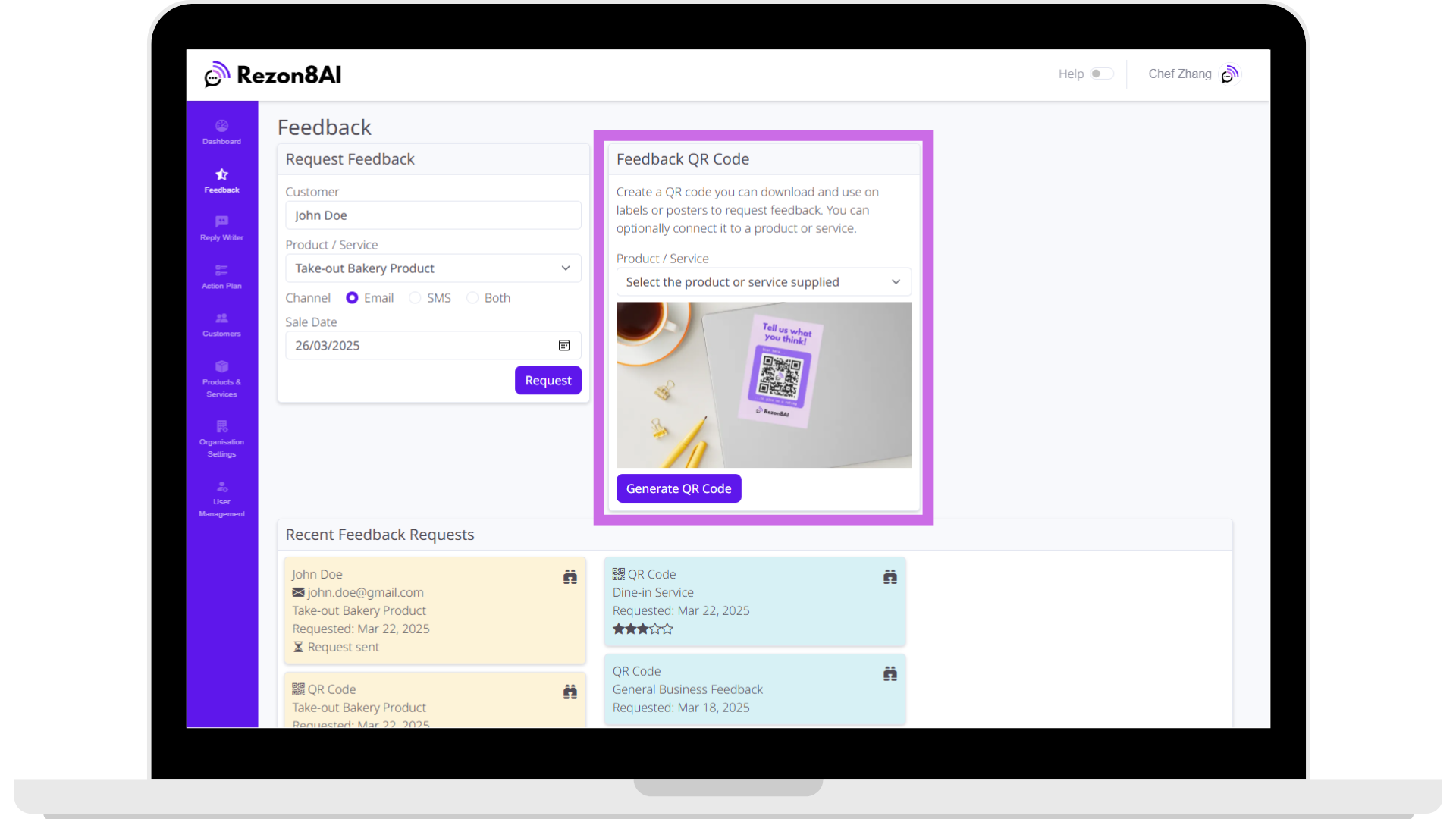 Feedback QR code generator screenshot