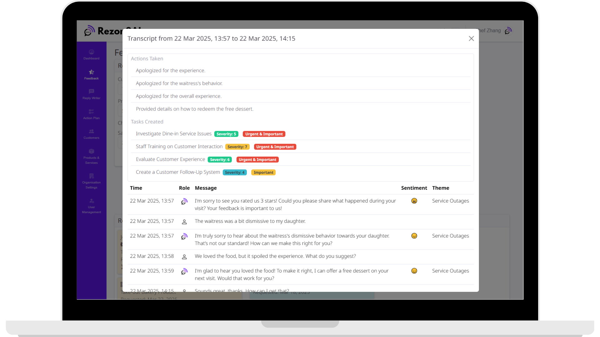 Feedback chat transcript