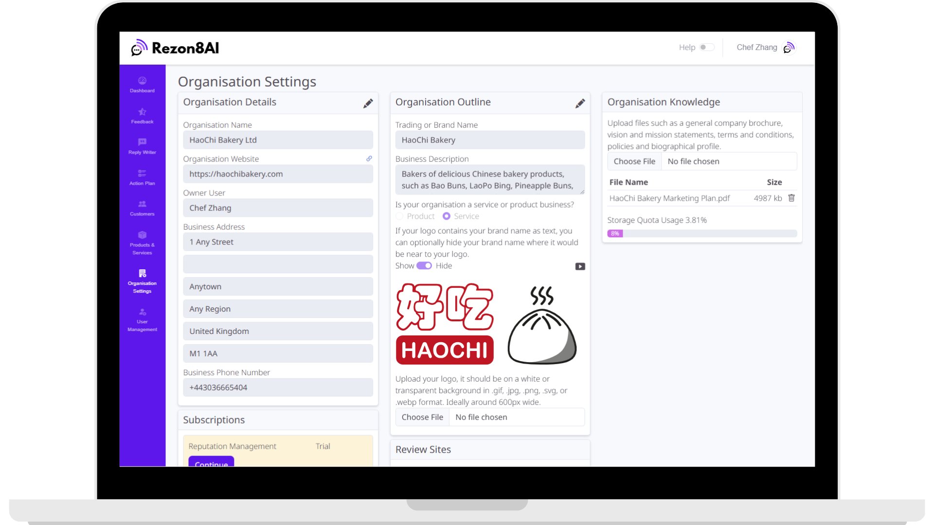 Organisation Details Screenshot